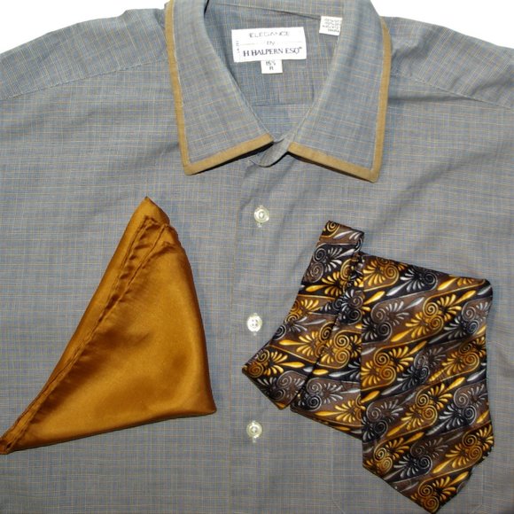 EUC Elegent H.Halpern Shirt/Tie/Pocket square. - Picture 2 of 9